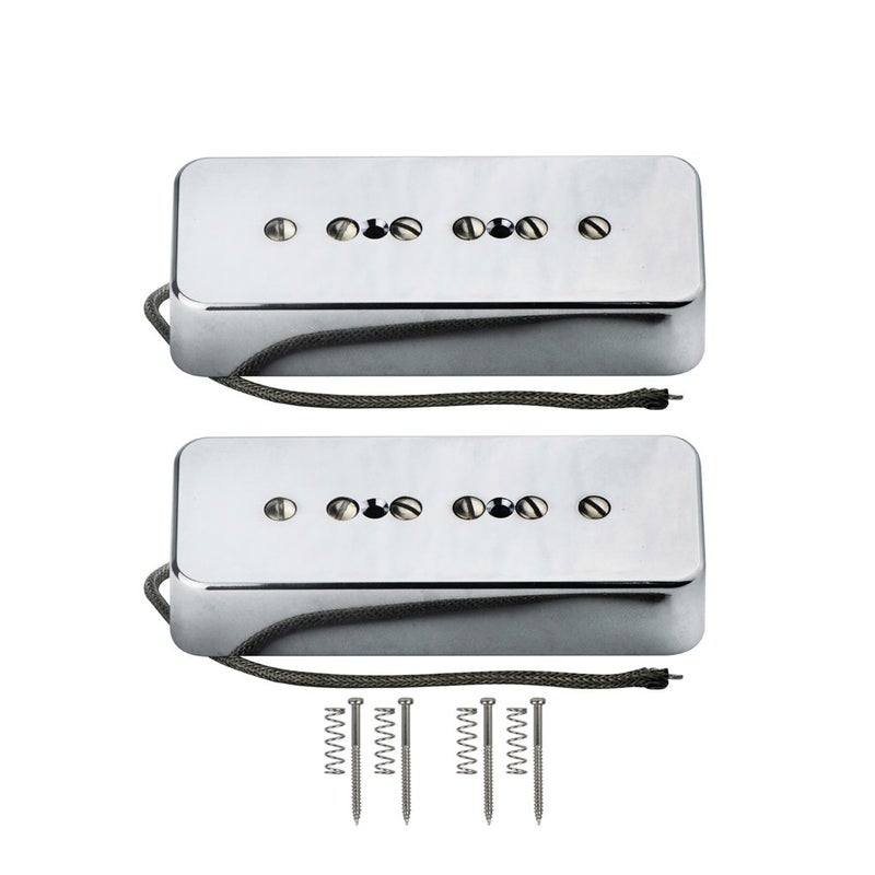 FLEOR Alnico 5 Single Coil Pickup Soap Bar Pickups Chrome P90 Neck & Bridge Pickup Set - Image 2